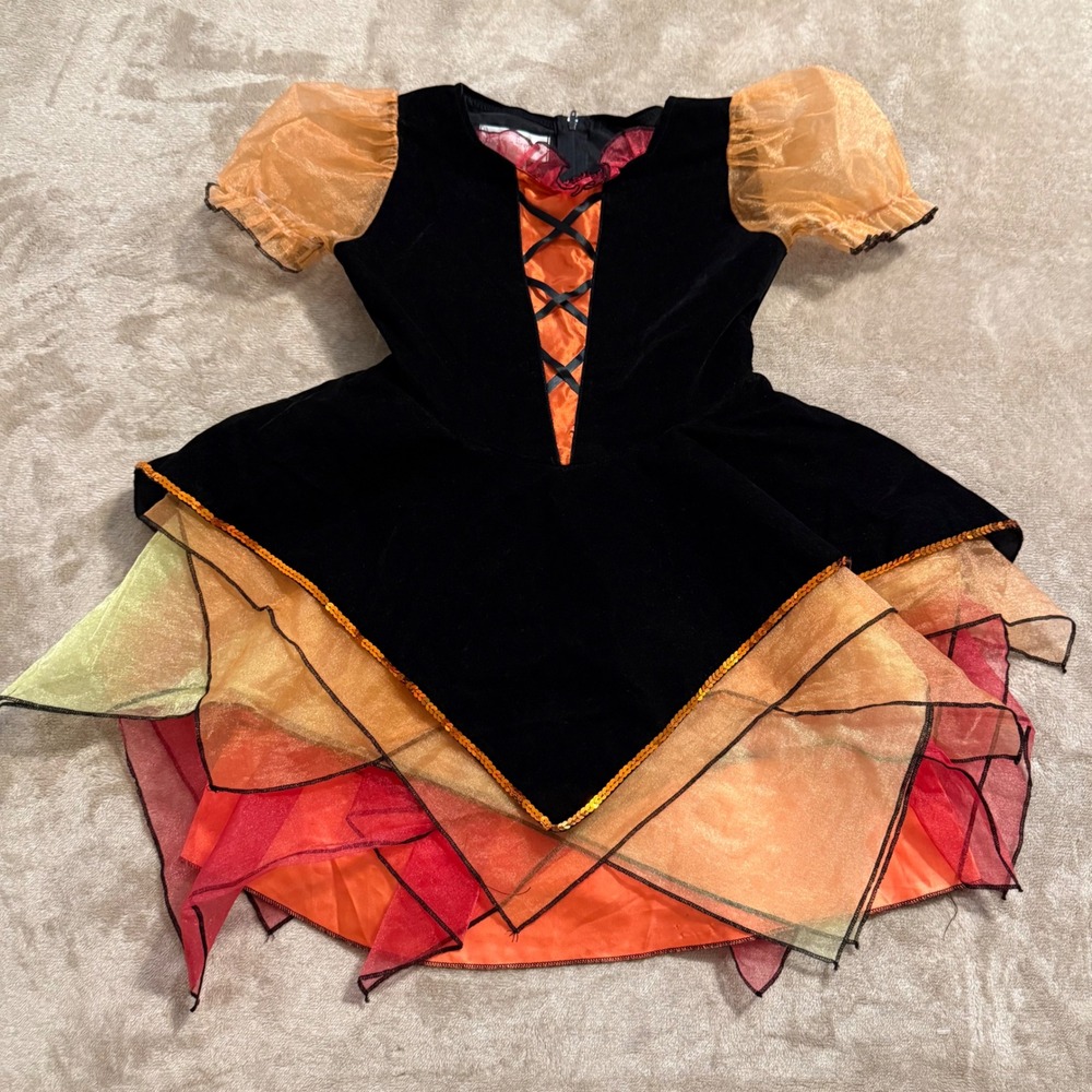 Chasing Fireflies Girls Halloween Costume Dress Black Velvet Orange Size 10